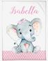 Personalized Baby Girl Elephant Blanket, Baby Girl Pink Blanket, Safari Elephant Blanket, Custom Name Blanket, Fleece,