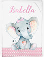 Personalized Baby Girl Elephant Blanket, Baby Girl Pink Blanket, Safari Elephant Blanket, Custom Name Blanket, Fleece,