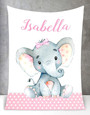 Personalized Baby Girl Elephant Blanket, Baby Girl Pink Blanket, Safari Elephant Blanket, Custom Name Blanket, Fleece,