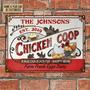 Personalized Chicken Coop Fresh Eggs Daily Red White Custom Classic Metal Chicken Coop Sign - Custom Chicken Coop Gift