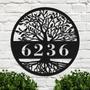 Personalized Tree of Life Metal Sign Custom Number Tree Address Sign Wall Hanging Metal Wall Art Home Decor for Front Door Porch Yard