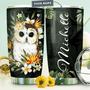 Personalized Cute Owl And Flowers Stainless Steel Tumbler, Custom Owl Lovers Stainless Steel Tumbler 20Oz