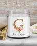 Personalized initial "G" monogram candle| candle for mom, sister bestie, bridesmaid| scented candle gift| custom gold initial mug| letter G Soy Wax Candle Jar 9oz