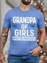 Men’s Grandpa Of Girls Outnumbered Text Letters Regular Fit Casual T-shirt