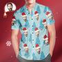 Custom Face All Over Print Blue Hawaiian Shirt Christmas Tree Style Gift For Him