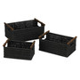 Black Rectangular Wicker Basket with Wood Handles Rustic Home Decoration Set of 3