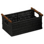 Black Rectangular Wicker Basket with Wood Handles Rustic Home Decoration Set of 3