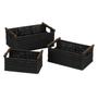 Black Wicker Basket with Wood Handles Rustic Home Decoration Set of 3