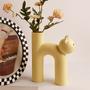 Cat Ceramic Vase, Cute Tubular Yellow Cat, Living Room Home Decor 8.3 inch