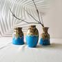 Ceramic Vase Set Of 3, Flambe Glazed Mini Vases For Boho Home Decor, Rustic Farmhouse, Brown Blue