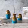 Ceramic Vase Set Of 3, Flambe Glazed Mini Vases For Boho Home Decor, Rustic Farmhouse, Brown Blue