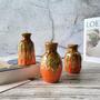 Ceramic Vase Set Of 3, Flambe Glazed Mini Vases, Modern Small Flower Vases For Dining Room Boho Home Decor, Brown Orange