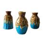 Ceramic Vase Set Of 3, Flambe Glazed Mini Vases, Small Decorative Flower Vases For Dining Room Shelf Home Decor, Brown Blue