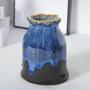 Ceramic Vase Set Of 3, Flambe Glazed Mini Vases Home Decor, Modern Small Flower Vase Living Room Rustic Farmhouse, Blue