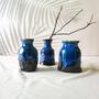 Ceramic Vase Set Of 3, Flambe Glazed Mini Vases Home Decor, Modern Small Flower Vase Living Room Rustic Farmhouse, Blue