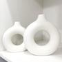Donut Vase, Circle Hollow Vase, Modern Matte Ceramic Vase, Home Decor, Spotted White 7.5"