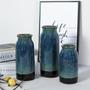 Modern Decorative Flower Vase, Ceramic Lava Vases Set Of 3 For Rustic Home Living Room Farmhouse Decor, Ocean Blue