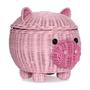 Pink Pig Basket Wicker Seagrass Storage Baskets With Lid Adorable Animal Shape Bamboo Basket With Lid