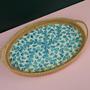 Rattan Blue Mosaic Rattan Oval Tray For Home Decor Rustic Style For Living Room