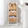 Tiered Wicker Basket Stand Natural Standing Storage Baskets Stand With Set 3 Boho Home Decor
