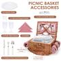 Wicker Basket Picnic Set, Washable Mat, Compartment Natural Wicker Hamper For Camping Outdoor Party Gift For Him