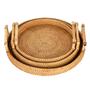 Wicker Rattan Basket Tray With Handles Hand Woven Wicker Tray Set Of 3 Boho Home Decor