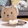 Woven Wicker Basket Cat Shape Cotton Rope Kids Laundry Storage Basket Boho Home Decor