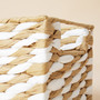 Beige White Rectangular Wicker Storage Baskets for Organizing with Wood Handles Set of 3