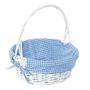 Blue White Wicker Basket Round Willow Gift Basket with Gingham Liner and Handle