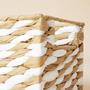 Beige White Wicker Storage Baskets for Organizing with Wood Handles Set of 3