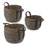 Black Jute Basket Rope Weave Circle-Shaped Basket Bin Storage Set of 3