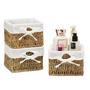 Brown Small Seagrass Storage Cubes Set of 6 Organizer Bins with Liner Room Decor