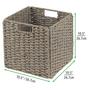 Grey Seagrass Storage Cube Set of 2 Basket Organizer with Handles Home Decor