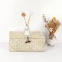 White Small Rectangular Seagrass Storage Baskets With Lid Home Organizer for Shelf