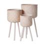 White Round Bamboo Flower Plant Basket with Wood Legs Set of 3 Home Decor copy