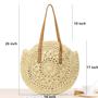 Beige Large Round Wicker Bag Chic Summer Beach Tote Woven Handle Shoulder Bag Straw Handbag Gift For Her