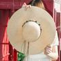 Beige Large Straw Hat Bowknot Floppy Foldable Roll up Beach Cap Sun Hat Summer UV Protection