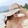 Beige Large Straw Hat Bowknot Floppy Foldable Roll up Beach Cap Sun Hat Summer UV Protection