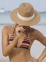 Khaki Beige Medium Straw Hat Wide Brim Straw Panama Hat Summer Beach Sun Hat UPF