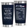 Gifts For Mom, Mother Gifts From Daughter Son, Birthday Christmas Mothers Day Gifts for Mom, Bonus Mom Tumbler 20oz, Best Mom Reminder Quote