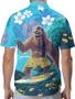 Bigfoot Men's Button Shirt, Sasquatch Unisex Hawaiian Shirt, American Monster Print T-Shirt for Women, Bigfoot Summer