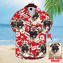 Custom Dog Face Aloha Hawaiian Shirts With Dog Face - Leaves Flowers Pattern Red Color Aloha Shirt - Personalized Hawaiian Shirts & Tops For Men Women
