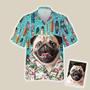 Custom Hawaiian Shirts With Pet Face Dog Cat Face - Surfing Pattern Sky Blue Color Aloha Shirts - Custom Dog Face Hawaiian Shirts & Tops For Men Women