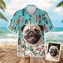 Custom Hawaiian Shirts With Pet Face Dog Cat Face - Surfing Pattern Sky Blue Color Aloha Shirts - Custom Dog Face Hawaiian Shirts & Tops For Men Women