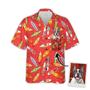 Customized Hawaiian Shirt With Pet Face - Surfboard Hibiscus Pattern Red Color Aloha Shirt With Pocket - Personalized Gift For Pet Lovers