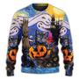 Halloween Black Cat Starry Night Funny Cat Painting Art Style Ugly Sweaters