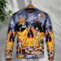 Halloween Skeleton Party Pumpkin Burning Scary Ugly Sweater