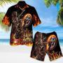 Motorcycle Aloha Hawaiian Shirts For Summer, Skeleton Rock Star Riding Skull Racing Hawaiian Set For Men Women, Gift For Friend, Motorcycle Lovers