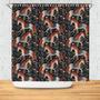 Boho Nordic Nights Dark Pattern Horses Flowers Shower Curtain