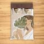 Custom Woman Green Leaf Bedding Set, Custom Name, Watercolor, Boho Style, Personalized Boho 3 Pieces Bedding Set